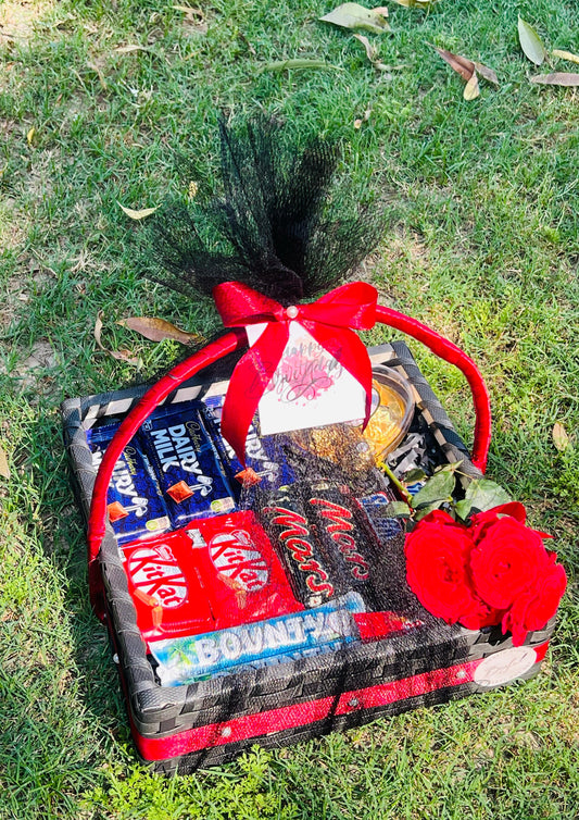 Premium Chocolate Gift Basket with Floral Red Touch | GB-095